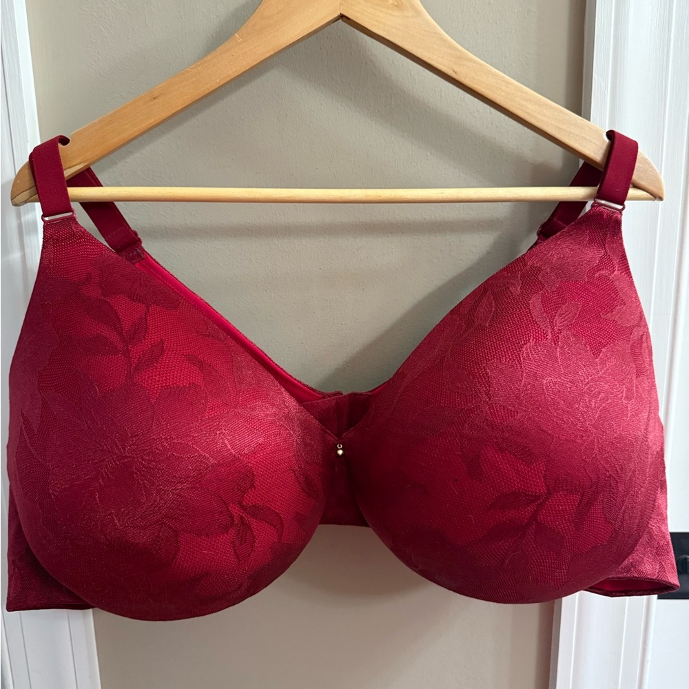Cacique Invisible Lace Backsmoother Lightly Lined Full Coverage Red Bra 50D